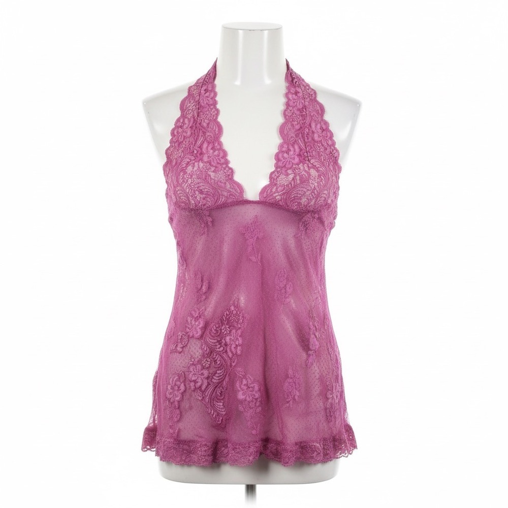 Fredericks of Hollywood Cami L Pink Lace Halter Top Y2K‎ Coquette Grunge Fairy